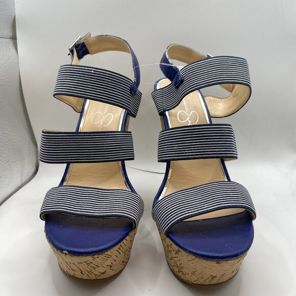 Jessica Simpson Blue with white stripped Wedge Sandal - Picture 1 of 12